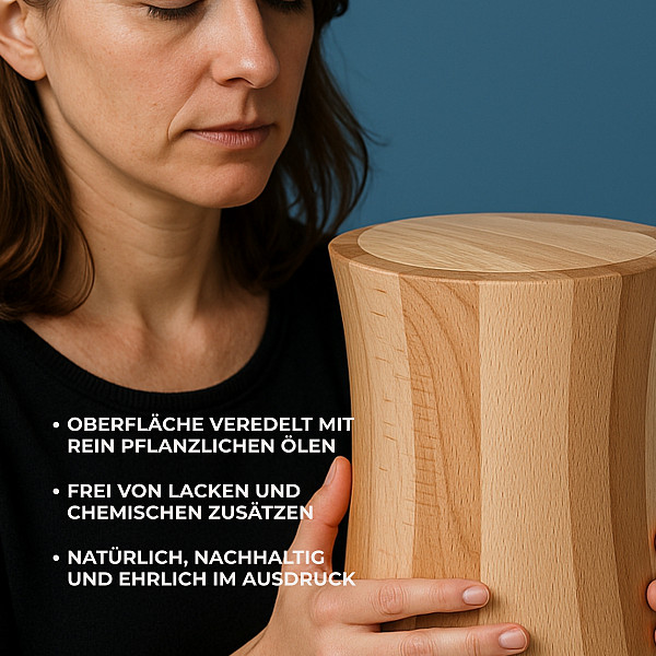 Handgefertigte Urne aus Buchenholz in Zylinderform – 5 L Volumen für Menschliche Asche – Natururne für Aschekapsel – geölt, schadstofffrei, schlicht, nachhaltig & stabil