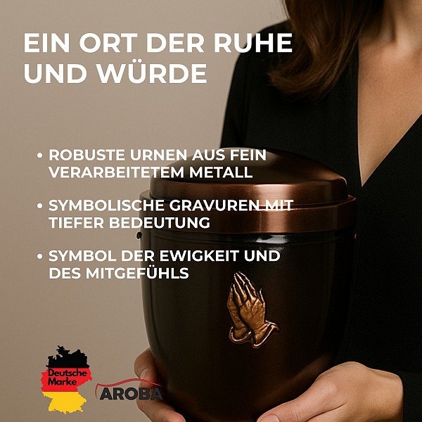 Handgefertigte Urne aus mattschwarzem Metall mit Rosen-Gravur – 4,5 L für Menschliche Asche – Gedenkurne mit Aschekapsel-Einsatz – Symbol für Liebe, Erinnerung & würdevollen Abschied