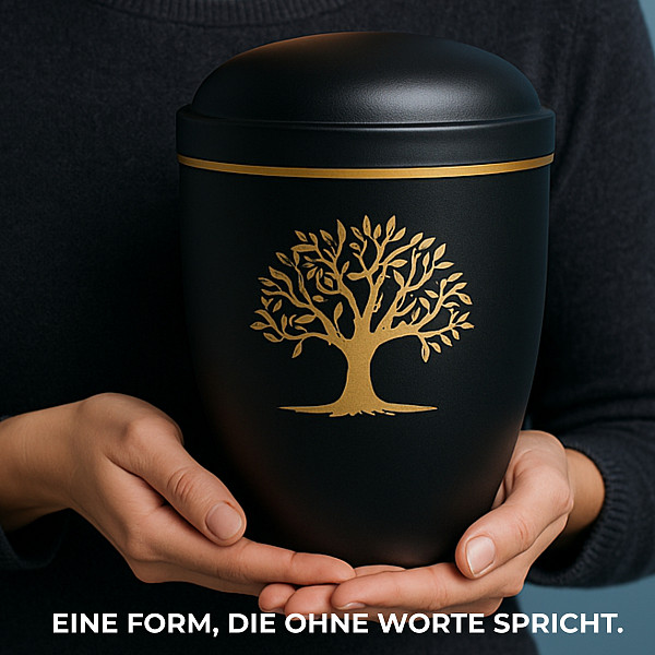 Handgefertigte Urne aus mattschwarzem Metall mit Lebensbaumgravur – 4,5 L Volumen für Menschliche Asche – Gedenkurne mit Aschekapsel-Einsatz – Symbol für Spiritualität, Stil & Zeitlosigkeit