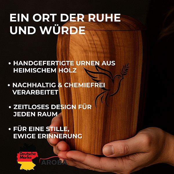 Handcrafted Walnut Wood Urn with Bird Engraving – 5L Natural Urn for Adult Ashes – Cylindrical Memorial Urn for Ash Capsule – Symbol of Peace & Freedom, Elegant & Chemical-Free