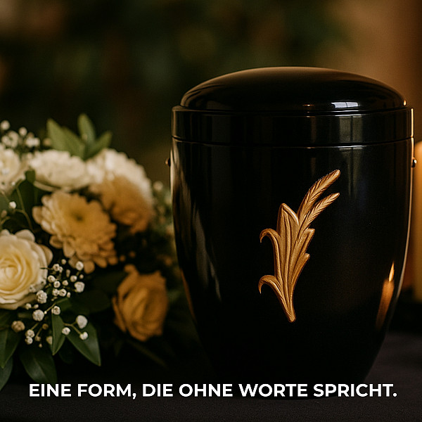 Handgefertigte Urne aus schwarzem Metall mit goldener Ährenapplikation – 4,5 L für Menschliche Asche – Gedenkurne mit Aschekapsel-Einsatz – Symbol für Dankbarkeit, Ewigkeit & Natur