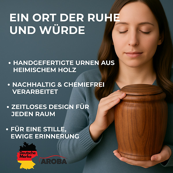 Handgefertigte Urne aus Walnussholz – 5 L Volumen für Menschliche Asche – Runde Natururne aus Massivholz – Nachhaltig, chemiefrei & stilvoll – Heimische Handarbeit