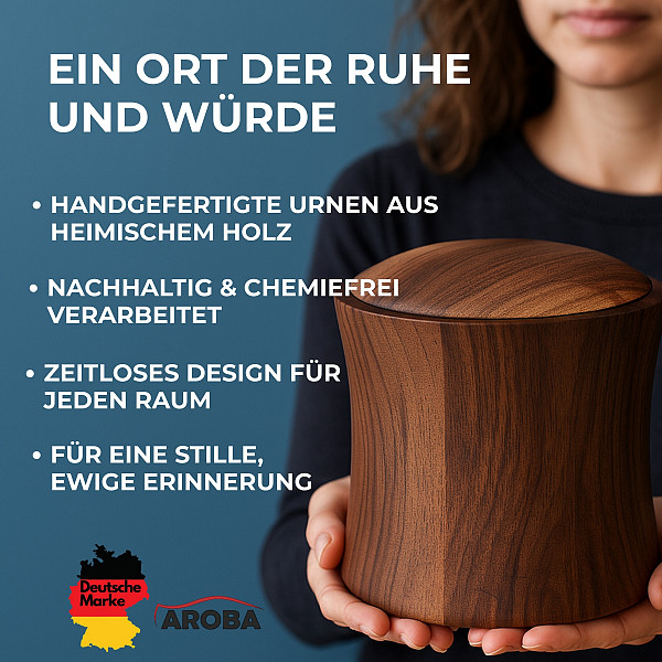Handgefertigte Urne aus Walnussholz – 5 L Volumen für Menschliche Asche – Runde Natururne geeignet für Aschekapsel – Nachhaltig, chemiefrei & stilvoll – Heimische Handarbeit