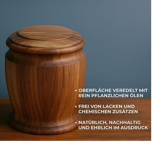 Handgefertigte Urne aus Walnussholz – 5 L Volumen für Menschliche Asche – Runde Natururne aus Massivholz – Nachhaltig, chemiefrei & stilvoll – Heimische Handarbeit