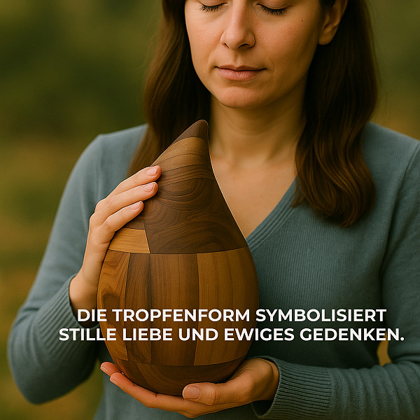 Handgefertigte Urne aus Walnussholz in Tropfenform – 3,1 L Volumen für Asche – Natürliche Gedenkurne mit Bodenöffnung – Stilvoll, biologisch & einzigartig aus heimischer Handarbeit