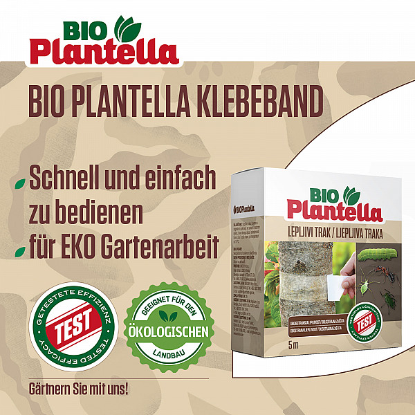 Leimring BIO PLANTELLA 5m – Natürlicher Schutz gegen Schädlinge an Obst- & Zierbäumen – Starkes Klebeband mit langer Haftkraft – Ganzjährig einsetzbar, doppelseitig, ungiftig