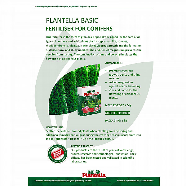 PLANTELLA Basic Conifer Fertilizer 1Kg – Granules for Cypresses, Firs, Rhododendrons & Azaleas – Strong Growth & Green Needles – With Magnesium, Zinc & Boron