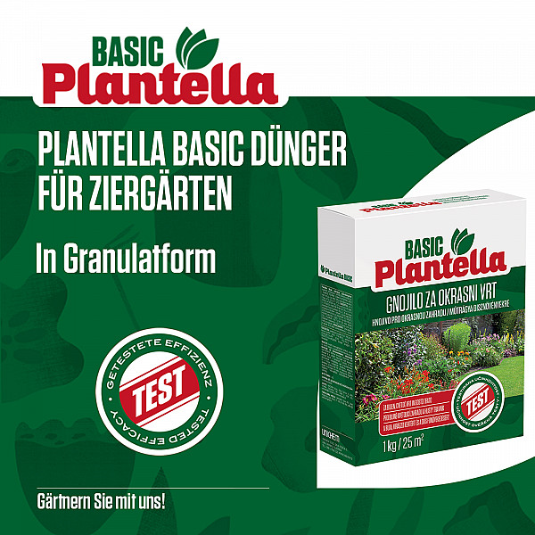 PLANTELLA Basic Ornamental Garden Fertilizer 1Kg – Granules for Dense Lawns, Strong Ornamental Plants & Lush Blooms – With Extra Potassium for Strong Roots