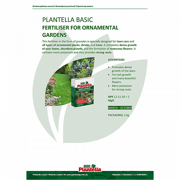 PLANTELLA Basic Ornamental Garden Fertilizer 1Kg – Granules for Dense Lawns, Strong Ornamental Plants & Lush Blooms – With Extra Potassium for Strong Roots