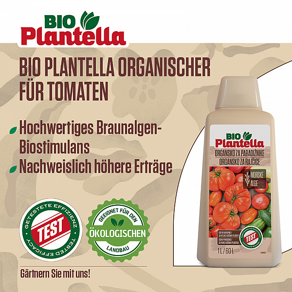 Organic Tomato Fertilizer BIO PLANTELLA 1 Liter – Liquid Seaweed Fertilizer for Higher Yield & Better Taste | 100% Natural | For Tomatoes, Peppers, Cucumbers & Zucchini | 1L Biostimulant for Strong Roots