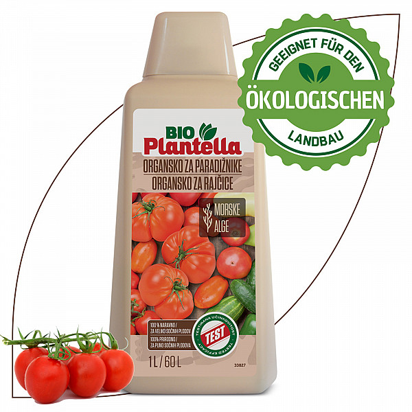 Organic Tomato Fertilizer BIO PLANTELLA 1 Liter – Liquid Seaweed Fertilizer for Higher Yield & Better Taste | 100% Natural | For Tomatoes, Peppers, Cucumbers & Zucchini | 1L Biostimulant for Strong Roots