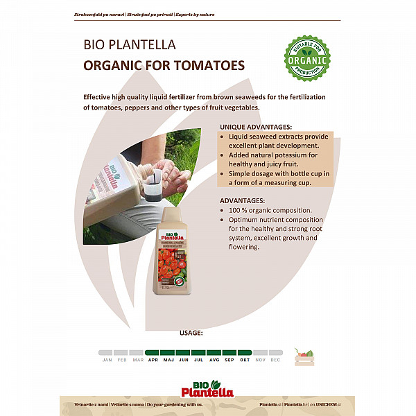 Organic Tomato Fertilizer BIO PLANTELLA 1 Liter – Liquid Seaweed Fertilizer for Higher Yield & Better Taste | 100% Natural | For Tomatoes, Peppers, Cucumbers & Zucchini | 1L Biostimulant for Strong Roots