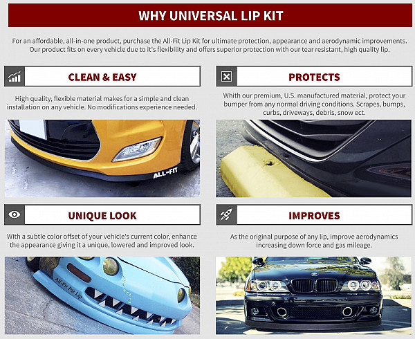 Original ALL-FIT LIP KIT MID SCHWARZ Universal Spoiler Lippe Frontspoiler Spoilerlippe Gummilippe Frontspoileraufsatz Spoileraufsatz Seitenschweller 3M - Größe Medium