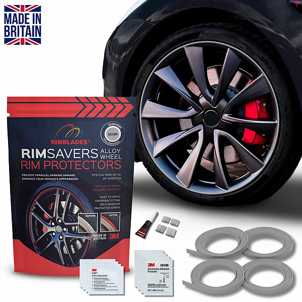 Rimsavers SILVER Wheel PROTECTION & STYLING – L Profile For Alloy Wheels With Flat Rim Edge Up To 24