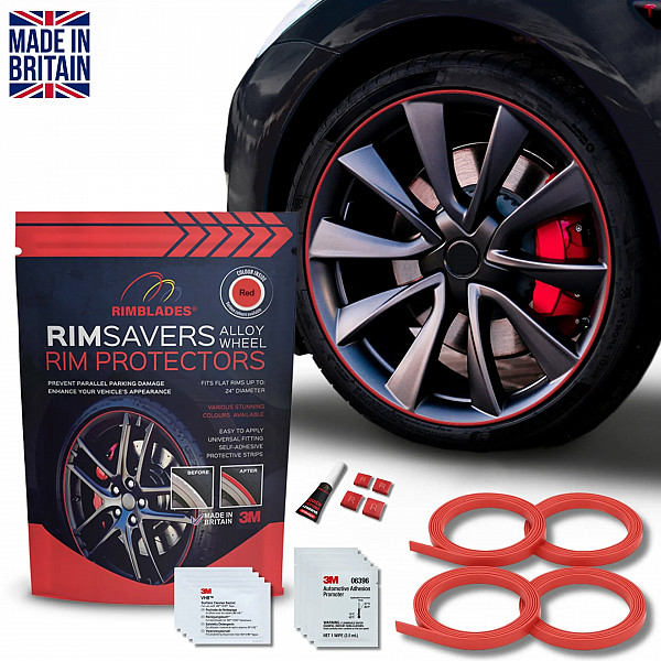 Rimsavers Rot universal FELGENSCHUTZ & STYLING- mit L Profil für Alu Felgen bis 24 Zoll- Felgenschutzring Alu Felgen Ringe Felgenrandaufkleber Felgenstyling Felgenhornschutz ROT