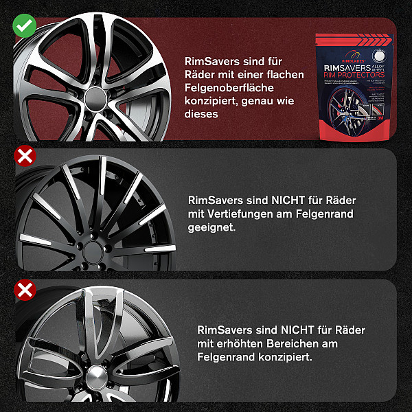 Rimsavers Rot universal FELGENSCHUTZ & STYLING- mit L Profil für Alu Felgen bis 24 Zoll- Felgenschutzring Alu Felgen Ringe Felgenrandaufkleber Felgenstyling Felgenhornschutz ROT