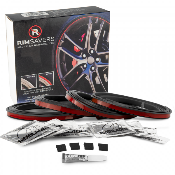 Rimsavers Rot universal FELGENSCHUTZ & STYLING- mit L Profil für Alu Felgen bis 24 Zoll- Felgenschutzring Alu Felgen Ringe Felgenrandaufkleber Felgenstyling Felgenhornschutz SCHWARZ
