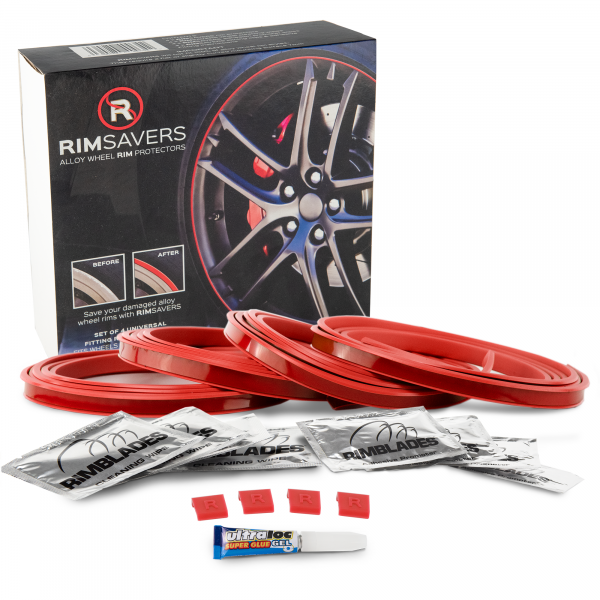 Rimsavers Rot universal FELGENSCHUTZ & STYLING- mit L Profil für Alu Felgen bis 24 Zoll- Felgenschutzring Alu Felgen Ringe Felgenrandaufkleber Felgenstyling Felgenhornschutz ROT