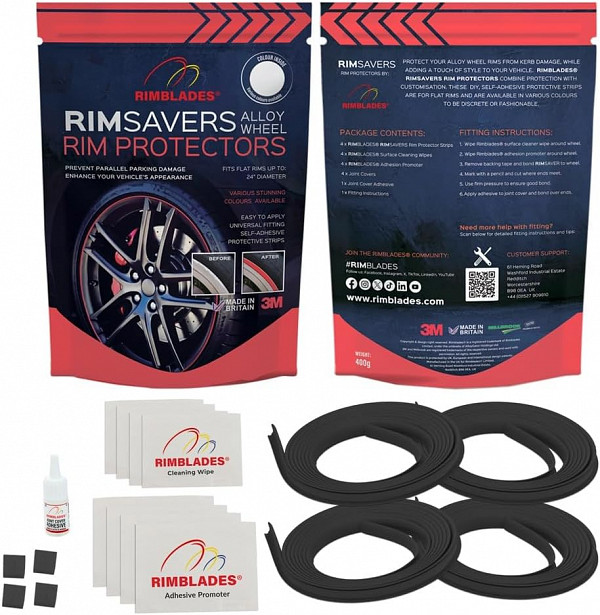 Rimsavers Rot universal FELGENSCHUTZ & STYLING- mit L Profil für Alu Felgen bis 24 Zoll- Felgenschutzring Alu Felgen Ringe Felgenrandaufkleber Felgenstyling Felgenhornschutz SCHWARZ