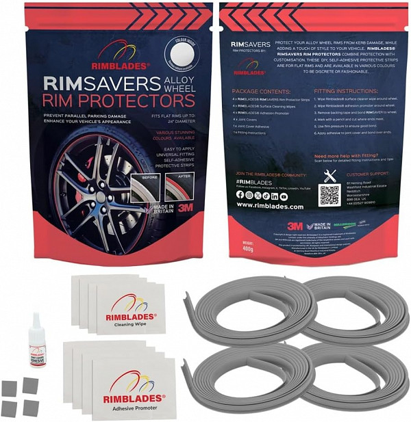 Rimsavers SILVER Wheel PROTECTION & STYLING – L Profile For Alloy Wheels With Flat Rim Edge Up To 24