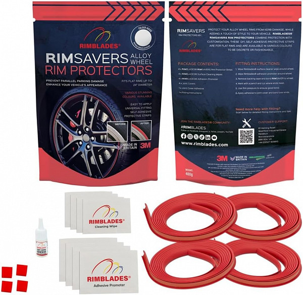 Rimsavers Rot universal FELGENSCHUTZ & STYLING- mit L Profil für Alu Felgen bis 24 Zoll- Felgenschutzring Alu Felgen Ringe Felgenrandaufkleber Felgenstyling Felgenhornschutz ROT