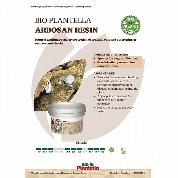 Protective Resin BIO PLANTELLA ARBOSAN 1Kg for Trees & Shrubs – Natural Wound Sealant for Pruning Cuts & Grafting – 100% Organic, Eco-Friendly, Weather-Resistant with Integrated Sponge