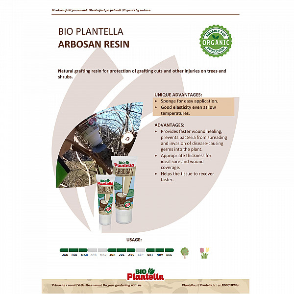 Protective Resin BIO PLANTELLA ARBOSAN 350g for Trees & Shrubs – Natural Wound Sealant for Cuts & Grafting – 100% Organic, Eco-Friendly, Weather-Resistant with Integrated Sponge
