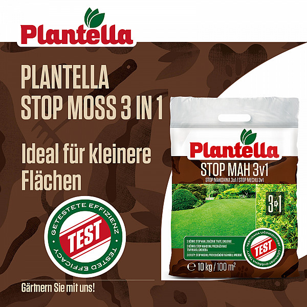 Stop Moss 3-in-1 Lawn Fertilizer PLANTELLA 10 kg – Removes Moss, Aerates Soil & Fertilizes in One | For a Dense, Healthy, Moss-Free Lawn | 10 kg – Covers up to 100 m²
