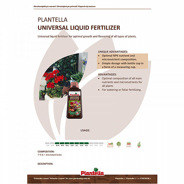 Universal Liquid Fertilizer PLANTELLA 1 Liter – For Optimal Growth and Abundant Bloom of All Plant Types