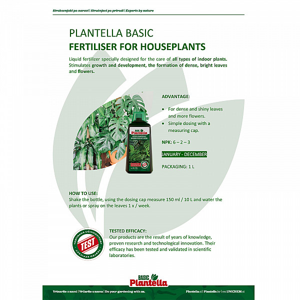 Indoor Plant Fertilizer PLANTELLA Basic 1L – Liquid Fertilizer for Strong Leaves, Abundant Blooms & Healthy Roots – Easy to Use, Suitable for All Houseplants
